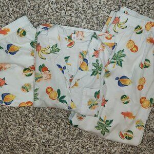 🌴 Old Navy Women’s 3-Piece Pajama Set – Tropical Escape – Size L 🍊🐠🌺